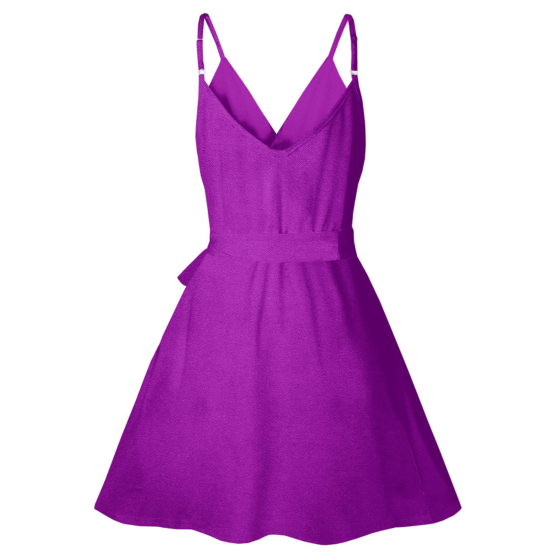 CASURESS Women Dress Summer V Neck Mini Floral Print Swing Dress Sleeveless Spaghetti Strap Skater Dresses with Belt