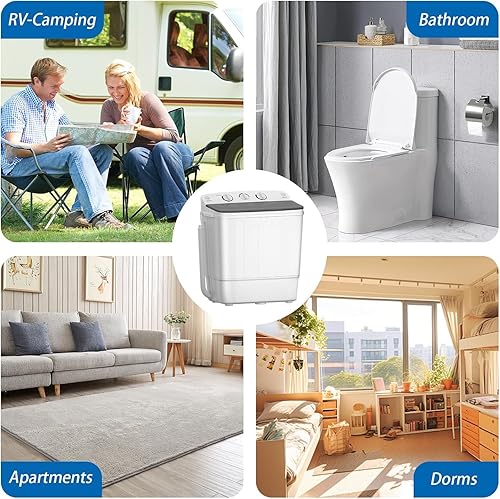 Miniatura 7 de Sportpulse - Mini lavadora portátil de 18 libras, lavadora de 11 libras y giratorio de 7 libras, pequeña lavadora de lavandería con control de