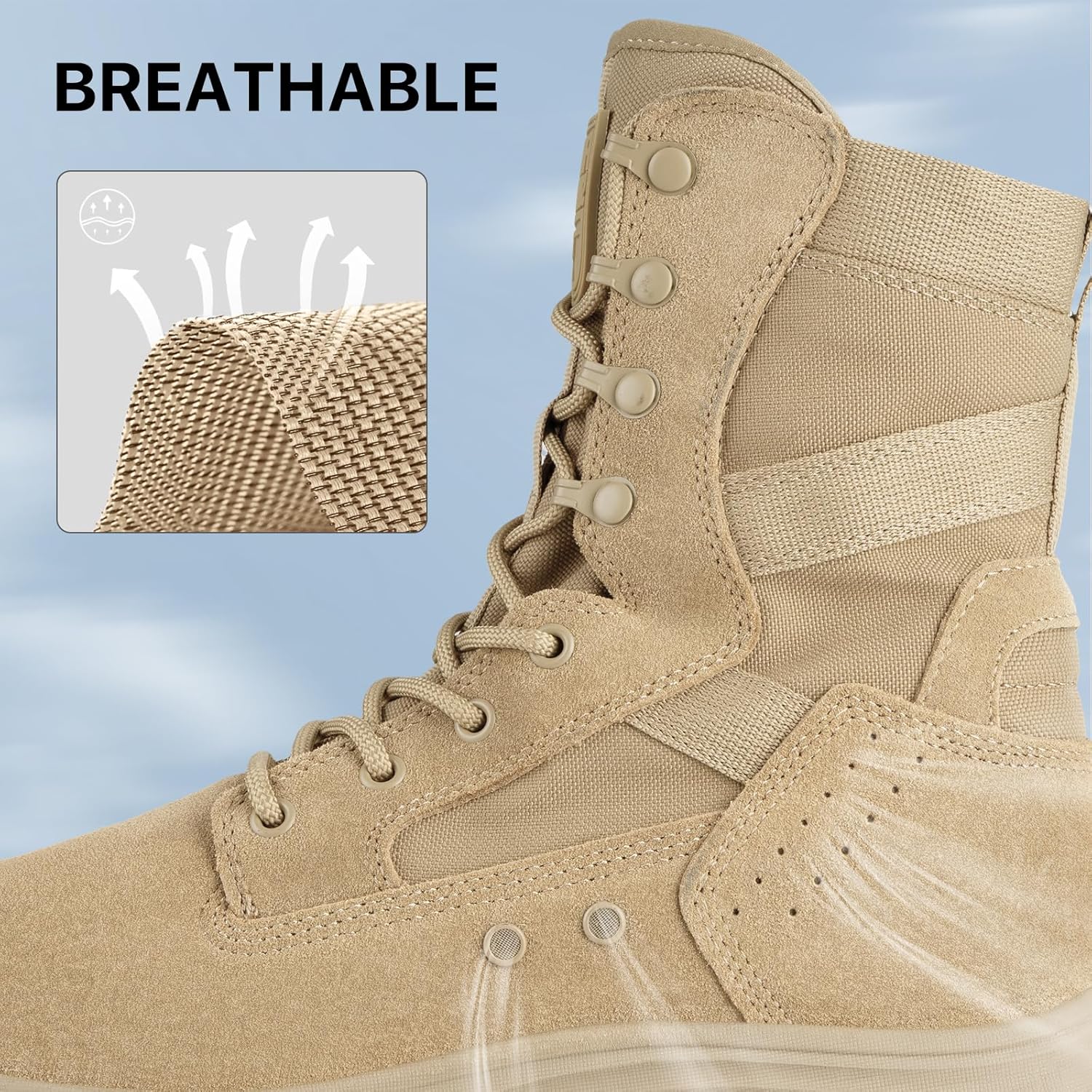 FREE SOLDIER Men's Tactical Boots 8 Inches Military Lightweight Durable Hiking Motorcycle Combat Waterproof Boots - Image 7