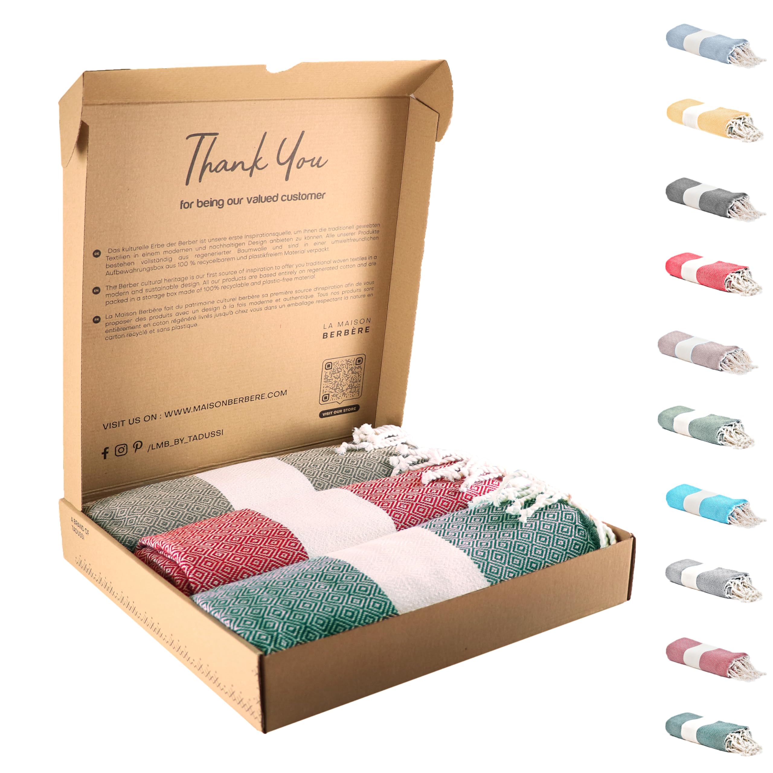 Tadussi Men's Set Of 3 -D- Grey, Red & Emerald Green ® Fouta Xxl Beach Towel, Sauna Towel, Set Of 3, Ideal As A Hammam Towel, Picnic Blanket For And Wo, Large, 100 X 200 Cm, 100% Cotton, Grey, Red And Emerald Green
