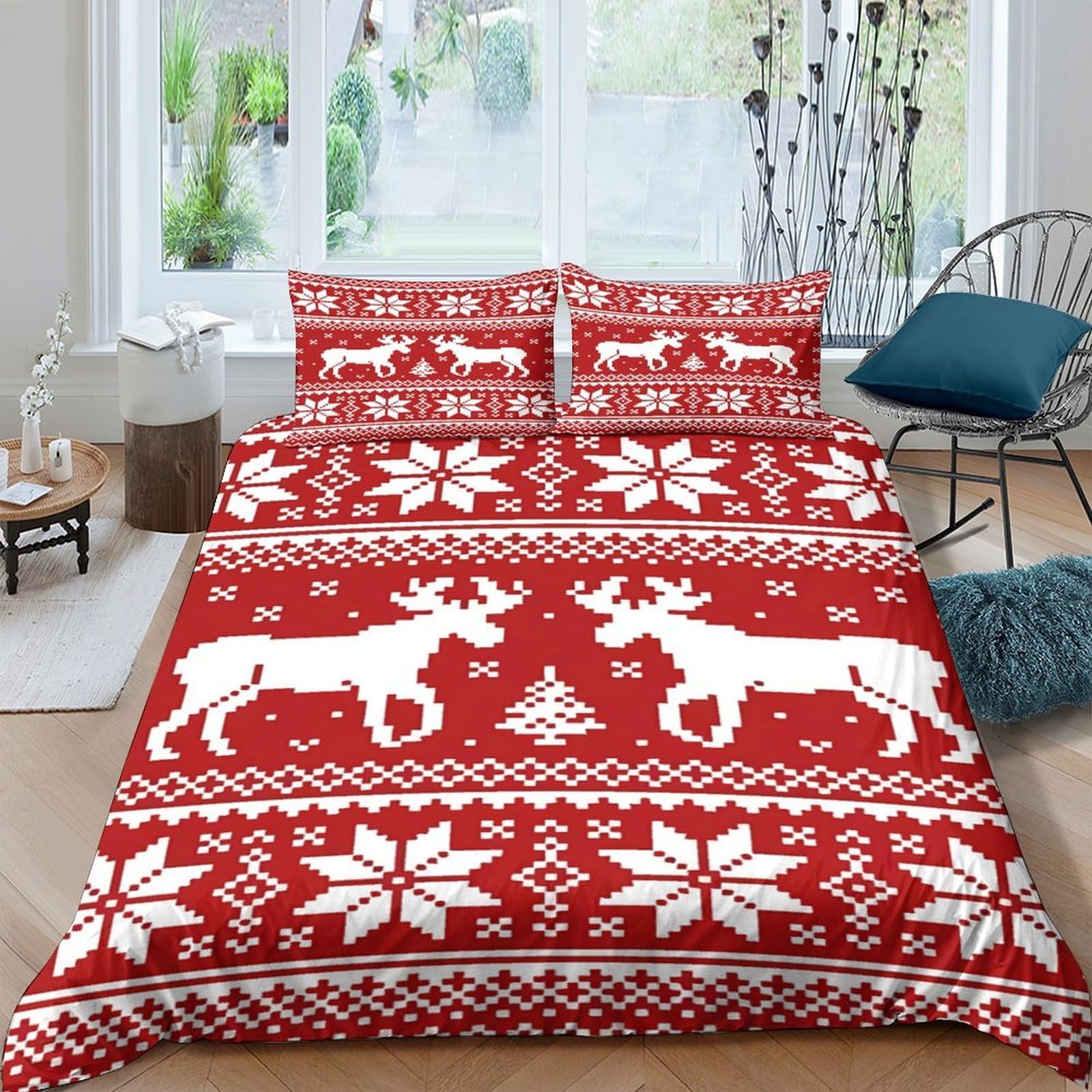 Ctjqhvkz Style-5 3D Printed Red Reindeer Fitted Sheet Microfiber Nordic Snowflake Mattress Cover For Bedroom Dorm Holiday Decor Easy Care Single（135X200cm）