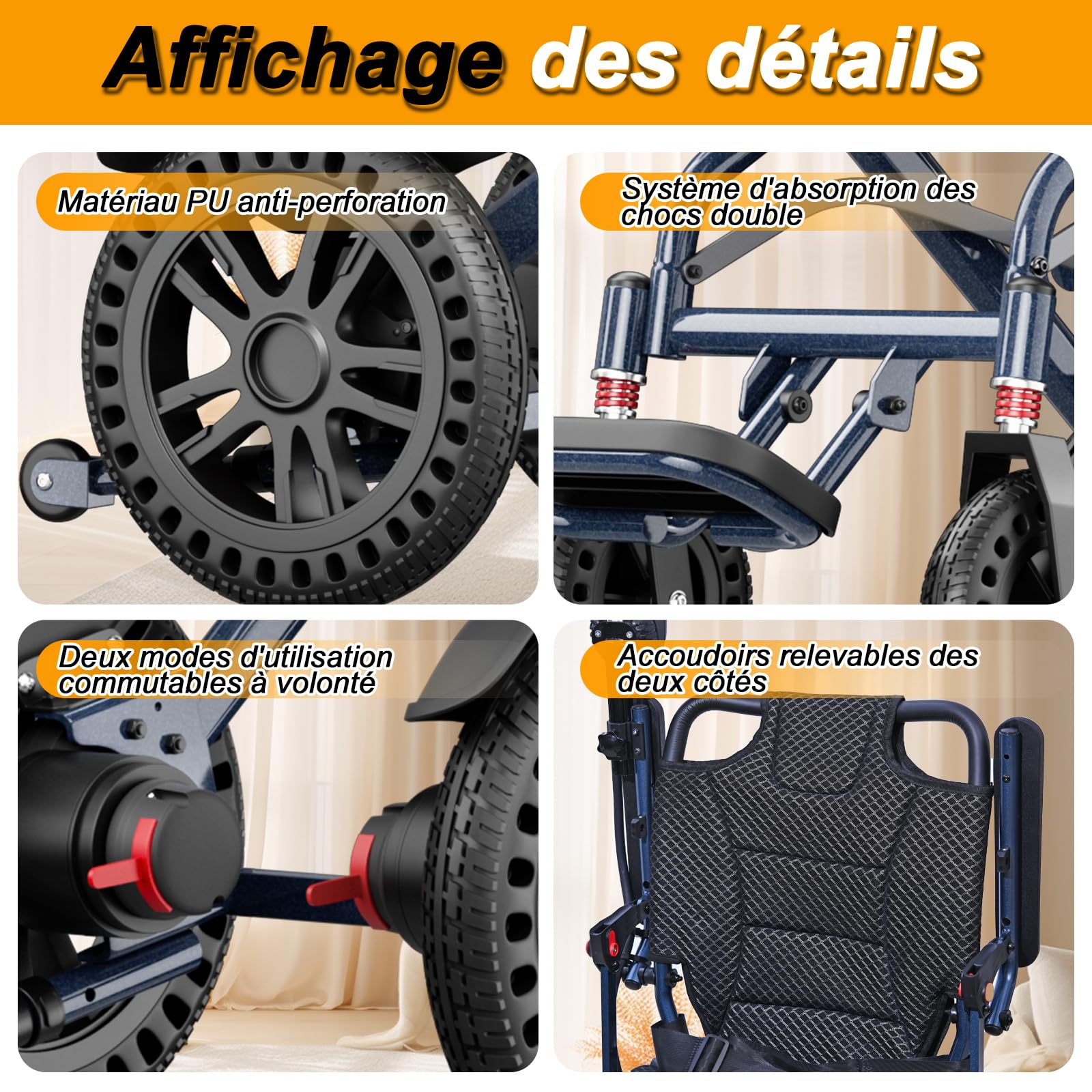 D14 Fauteuil Roulant Électrique Pliable Léger | Autonomie 25 km, Moteur Sans Balais 500 W, Batterie Amovible 12 Ah, Aluminium, Charge 150 kg, Homologué Avion