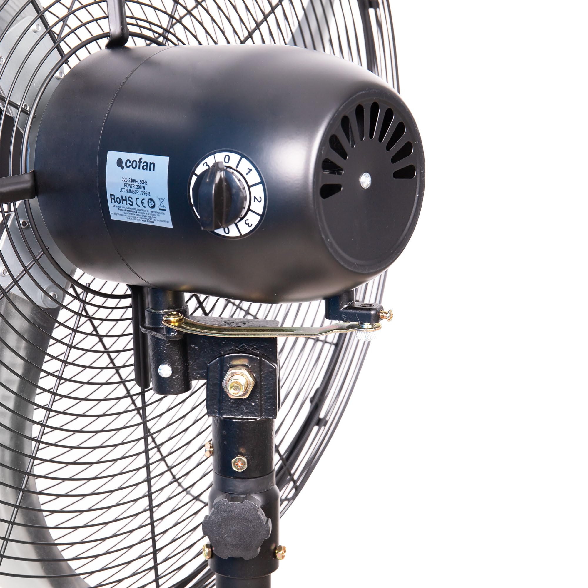 Cofan Ventilador de Pie Industrial con 3 Velocidades Ø65 cm, Motor Potente 200 W, Oscilante, 3 Aspas de Aluminio de Alto Rendimiento, Altura de 155 cm, Color Negro