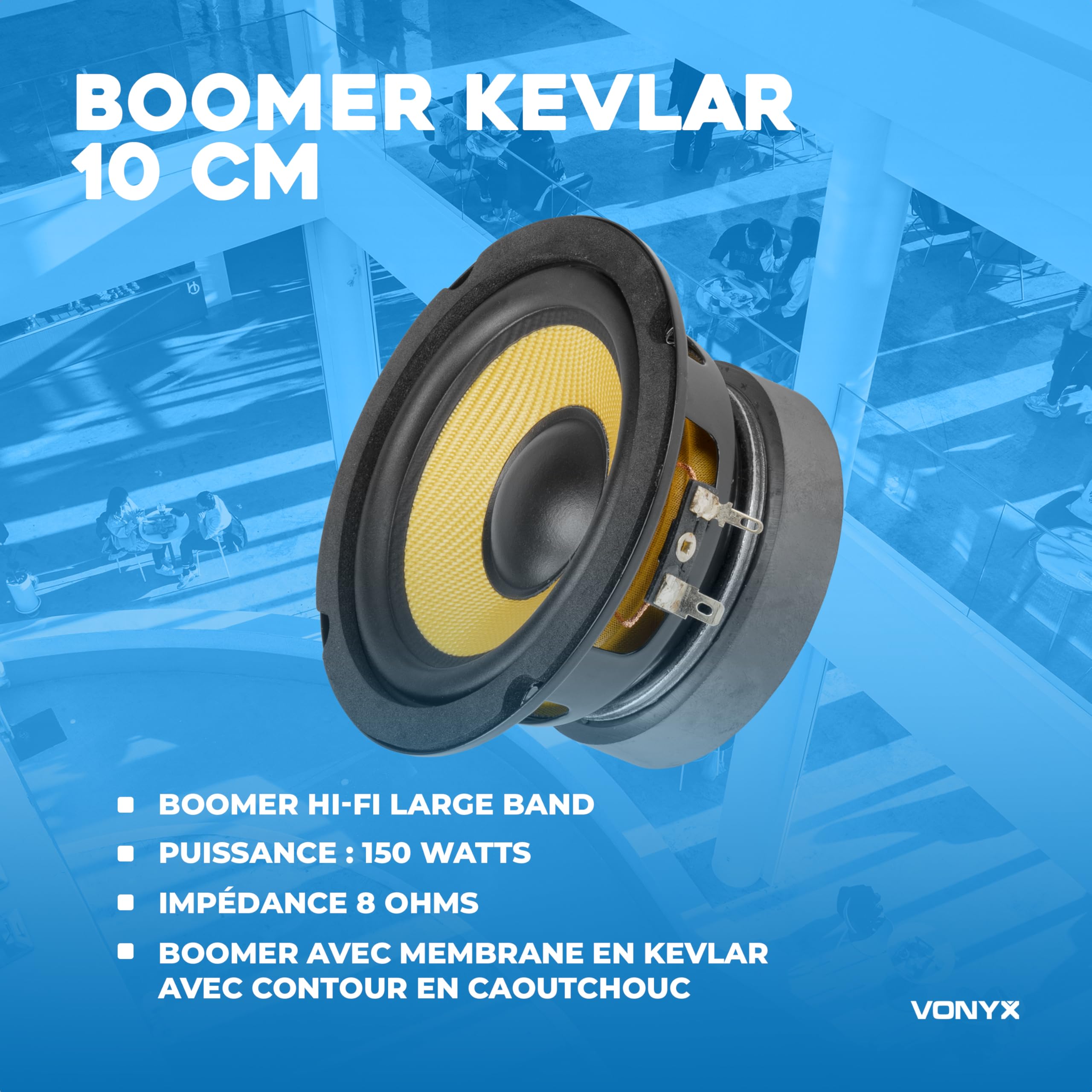 VONYX WK10 Boomer pour Enceinte, 4 Pouces, 8 Ohms, Puissance 150 Watts, Membrane Renforcée en Kevlar, Idéal pour Remplacer Un Haut-Parleur ou Concevoir Votre Propre Enceinte Acoustique