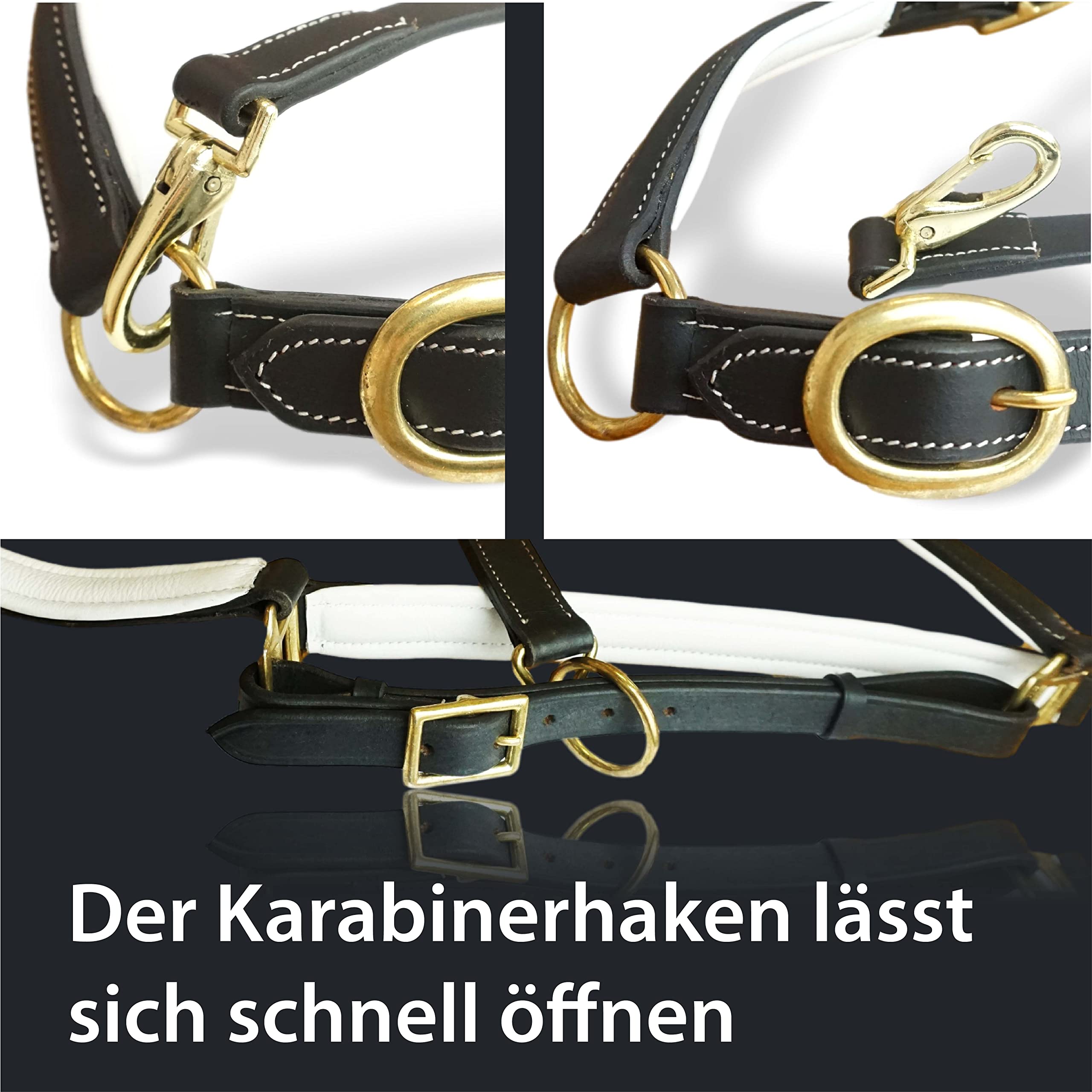 Leather Halter for Horses Premium Horse in Pony, Warmblood, Cob, Cold-Blood, Safe and Tear-Resistant (Pony, Black-White) - Image 3