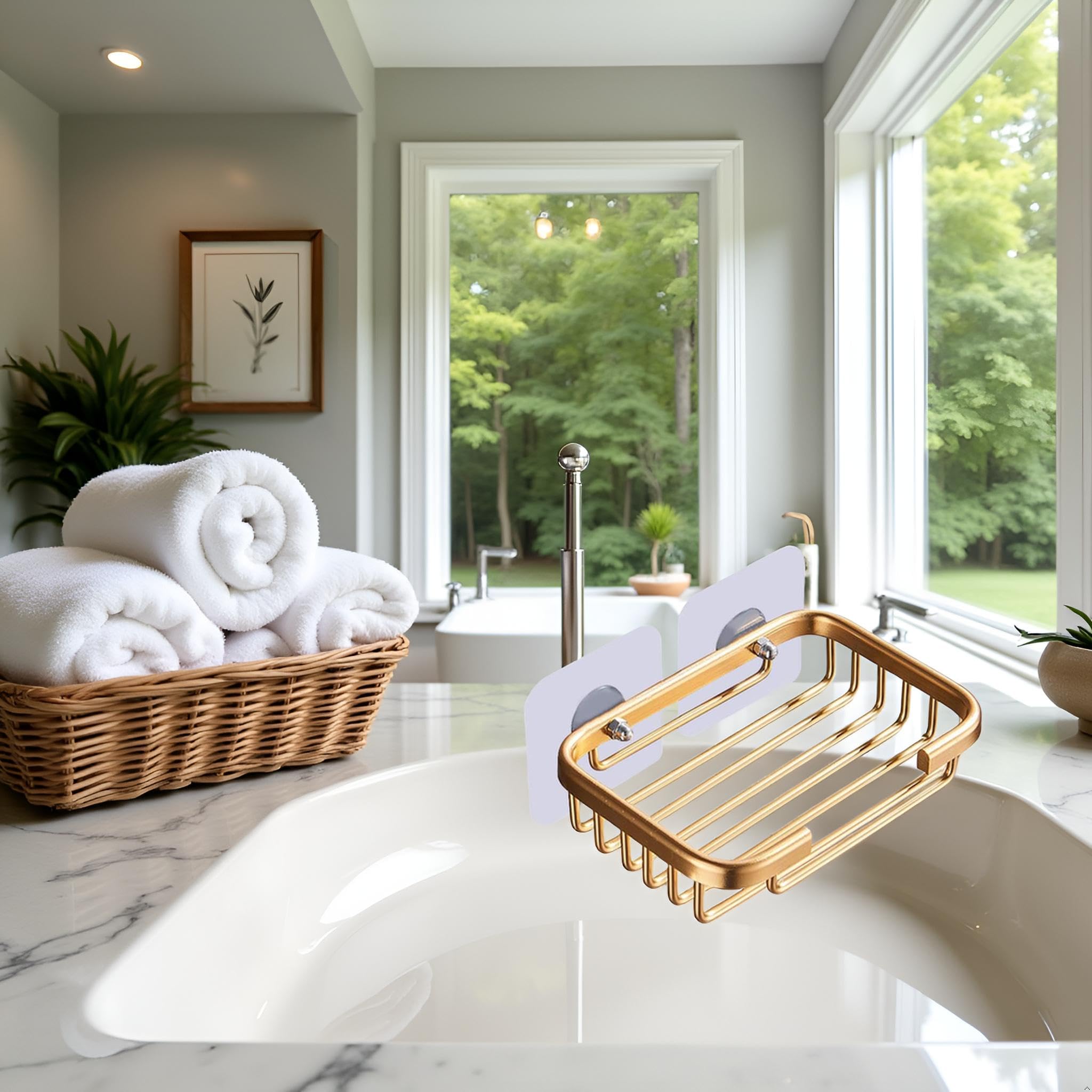 Jabonera dorada para ducha, estante de drenaje colgante creativo, soporte autoadhesivo para jabonera, estante de almacenamiento de jabonera, sin daños, para colgar en el baño, accesorios de baño sin 7