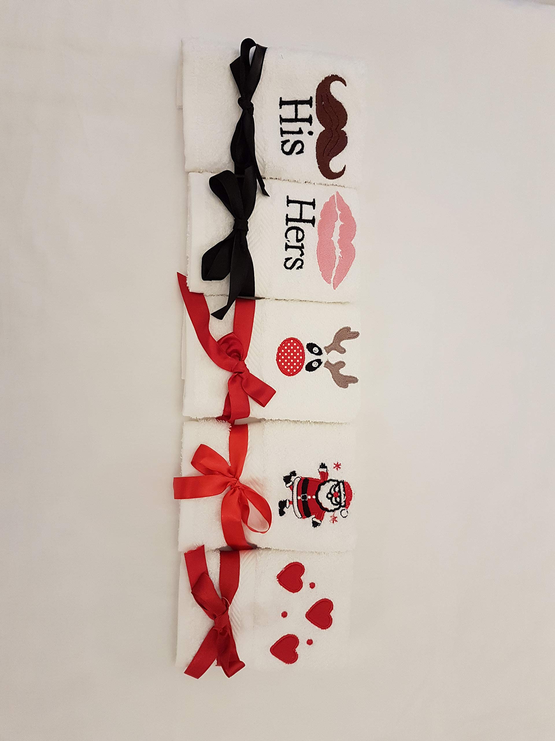 Lex's Linens Set di 2 asciugamani per ospiti ricamati, 100% Cotone, bianco, rosa, bianco e marrone., 30 x 50cm