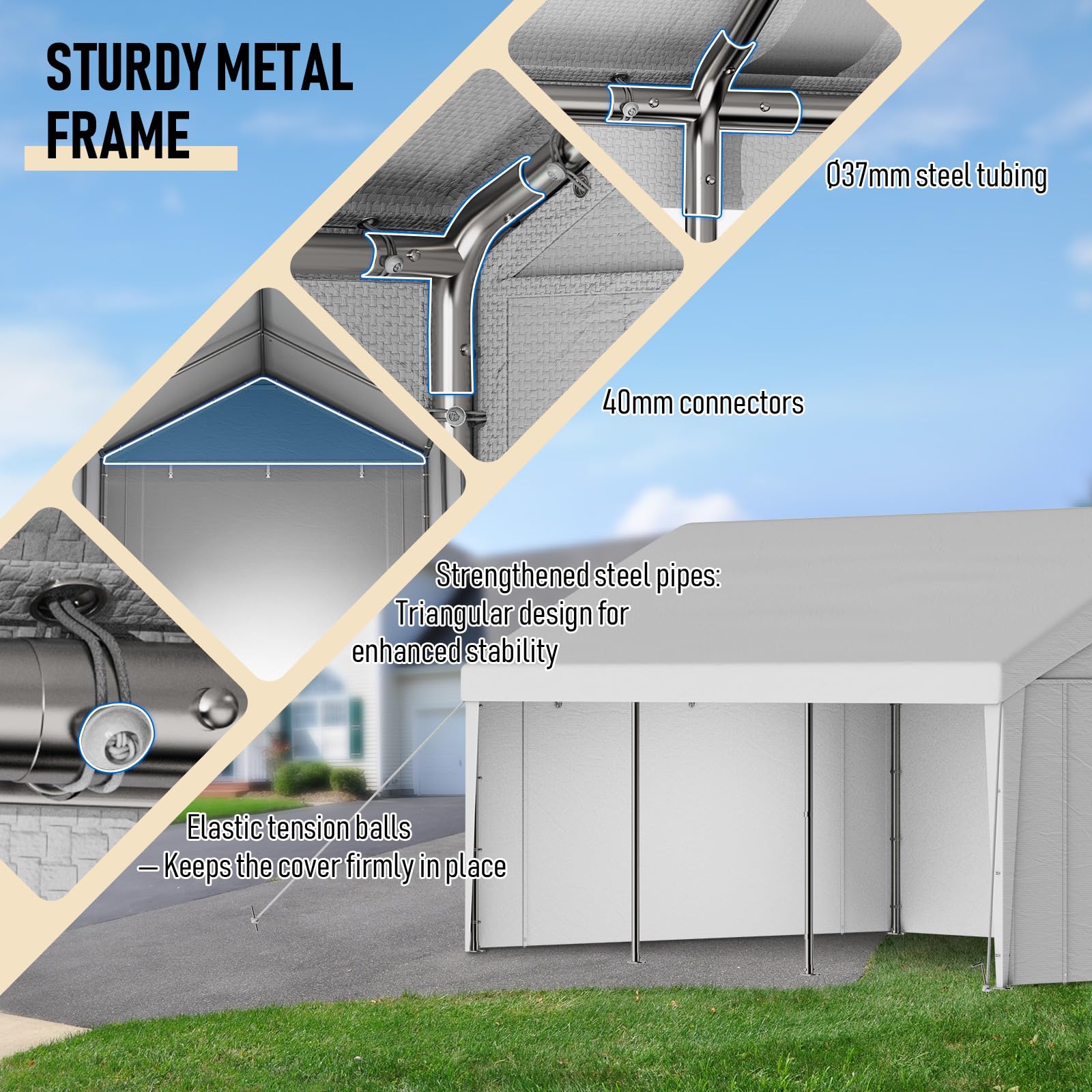 Carport Tenda Garage 3 x 6 m – Tenda da garage impermeabile con pareti laterali rimovibili – Resistente ai raggi UV – Rifugio invernale per auto, SUV, camion, barca, tenda da giardino, garage, bianco