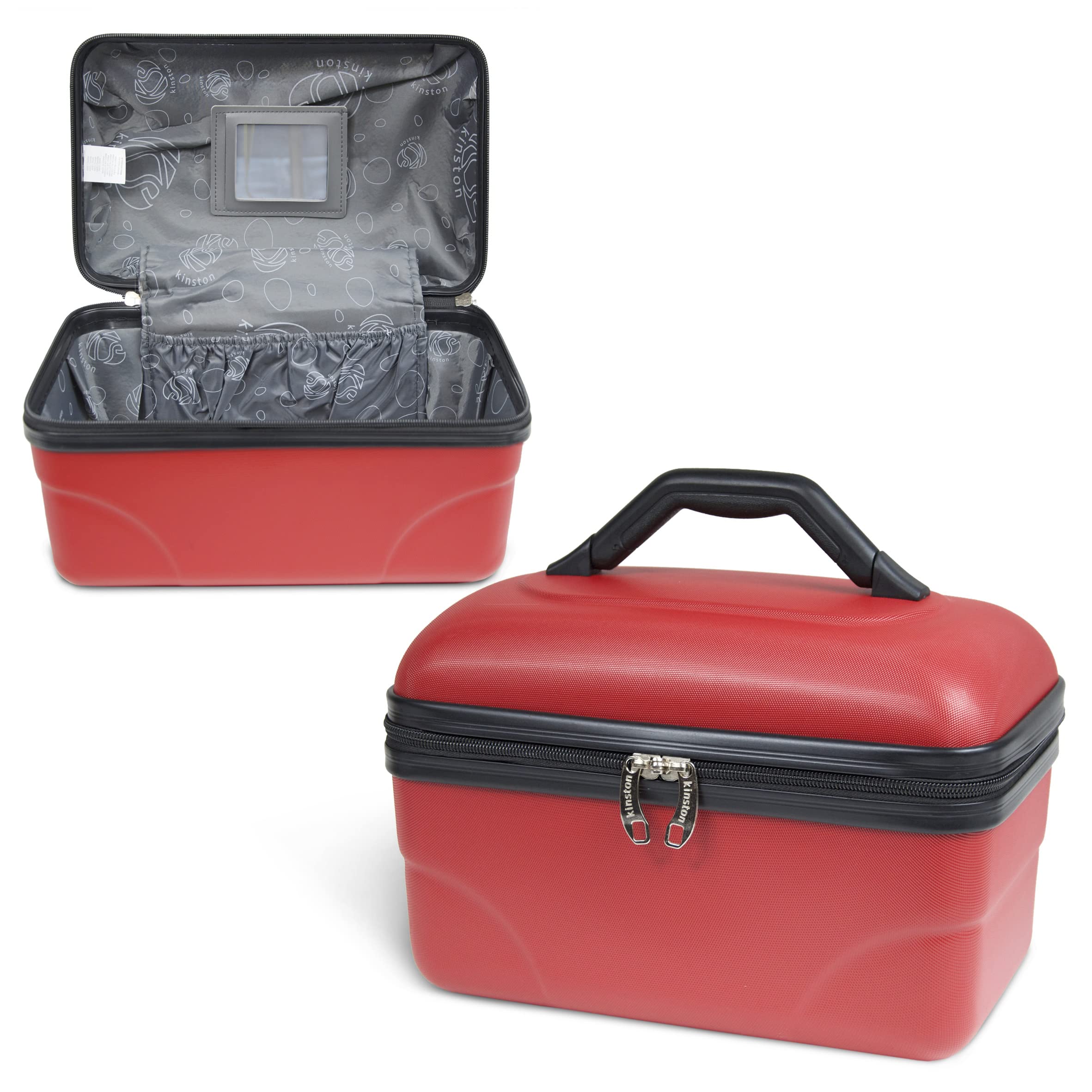 KINSTON Set de 2 Vanity Trousse de Toilette Voyage Cosmétiques, Rigide avec Poignée, Organisateur de Voyage, Boîte de Rangement - Grande capacité (Rouge)