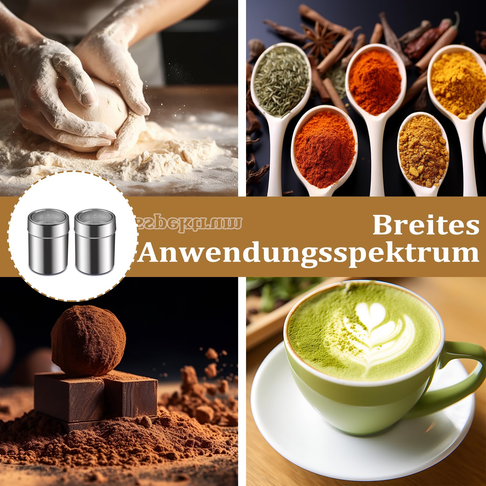 Dragues en Acier Inoxydable, Saupoudreuse à Sucre Glace, Shaker à Épices, Tamiseur pour Cacao Poudre