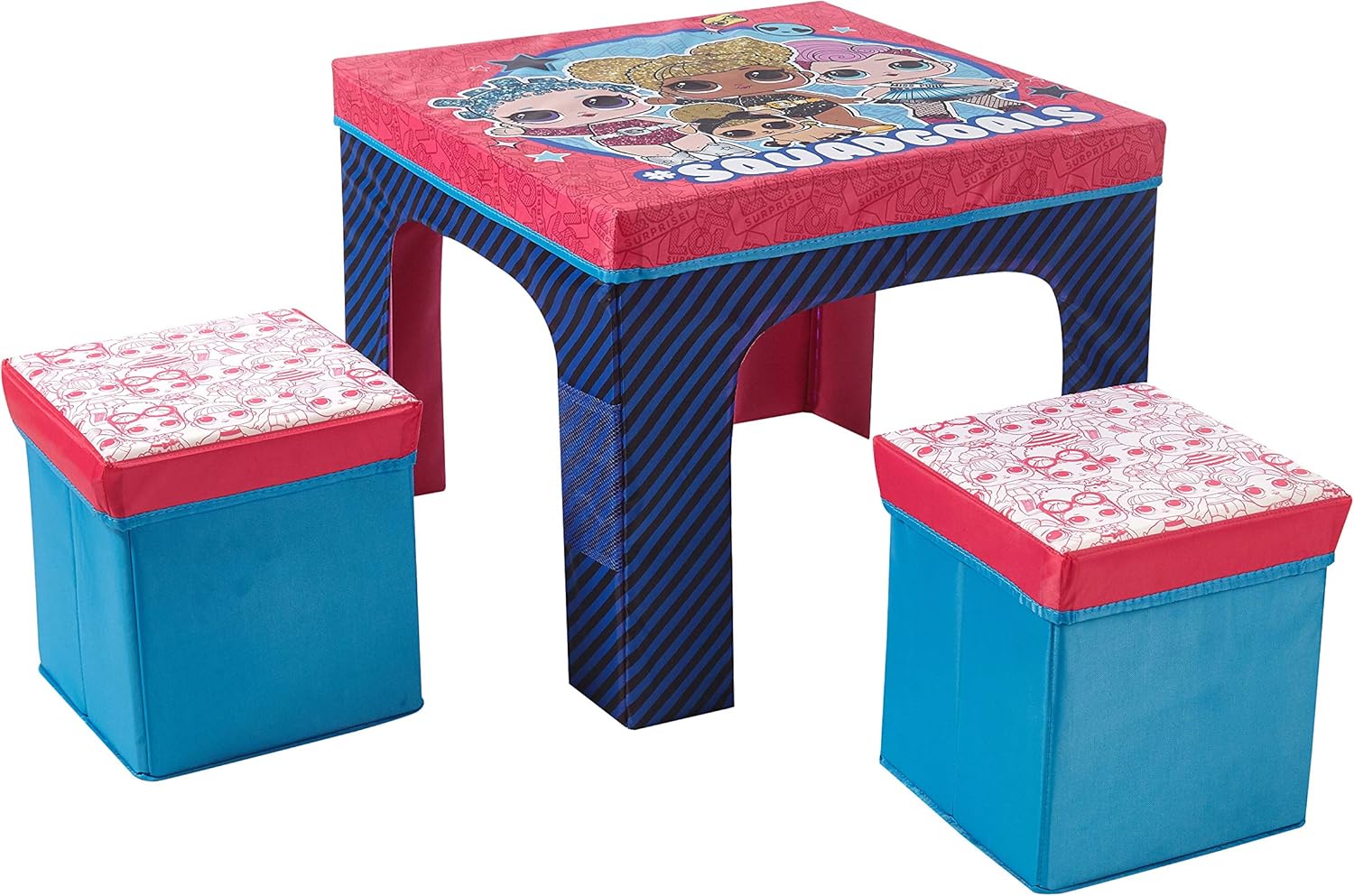 LOL Surprise 3 Piece Collapsible Table and Chair Set with Storage Table and 2 Ottomans