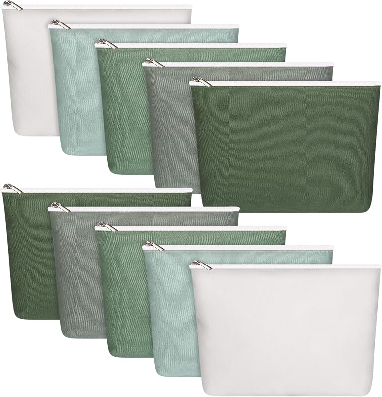Reginary Necessaires de lona para maquiagem, pacote com 10, verdes