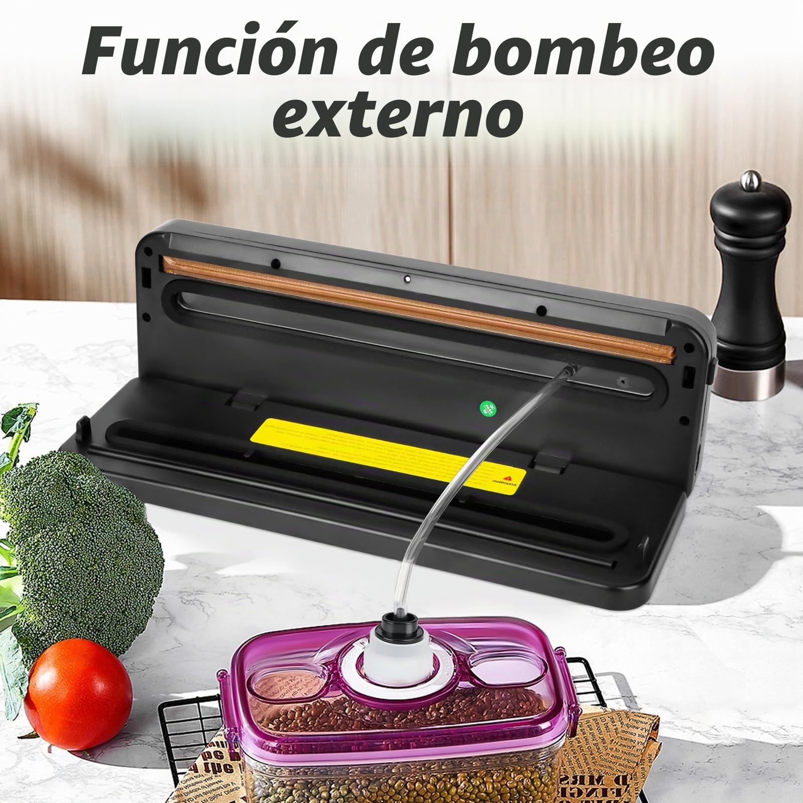 6 en 1 Envasadora al Vacio, Maquina Envasar al Vacío Profesional Modos, 50 bolsa de vacío, Sellador al Vacío Doméstico y Profesional, Cortador Integrado, Modos Seco y Húmedo