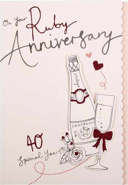 Hallmark Ruby Wedding Anniversary Card- Illustrated 3D Effect Bottle & Glass Design