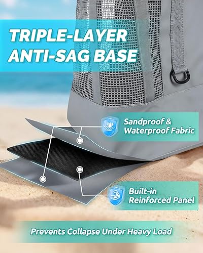 Miniatura 5 de Bolsa de playa de 50L con parte inferior impermeable y malla recubierta para playa, barco, piscina y deportes