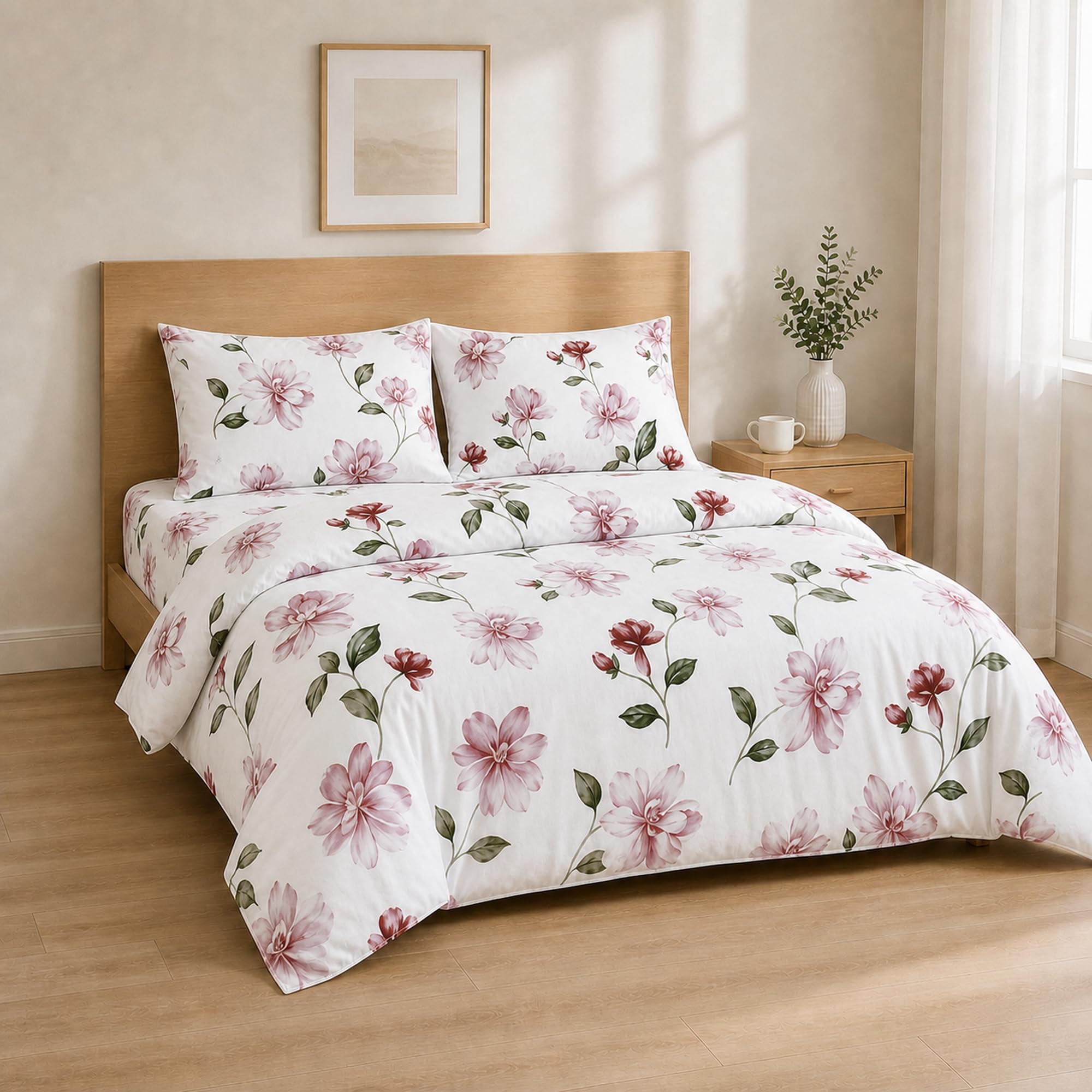 Homebliss Bed Linen Set 135 x 200 + 30 / 220 x 280 + 50 x 80 cm 2 Pieces, Magnolia Pink