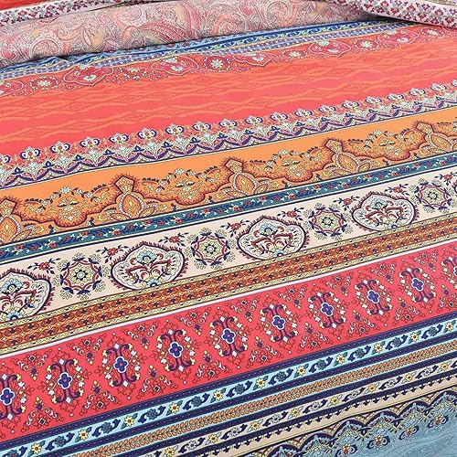 Miniatura 5 de Nanko Juego de edredón de tamaño Queen, color negro, morado, bohemio, geométrico, estampado a rayas, suave, reversible, de plumón alternativo, juego