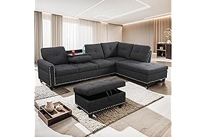 98 Inch Sectional Couch with Storage Ottoman Living Room Furniture