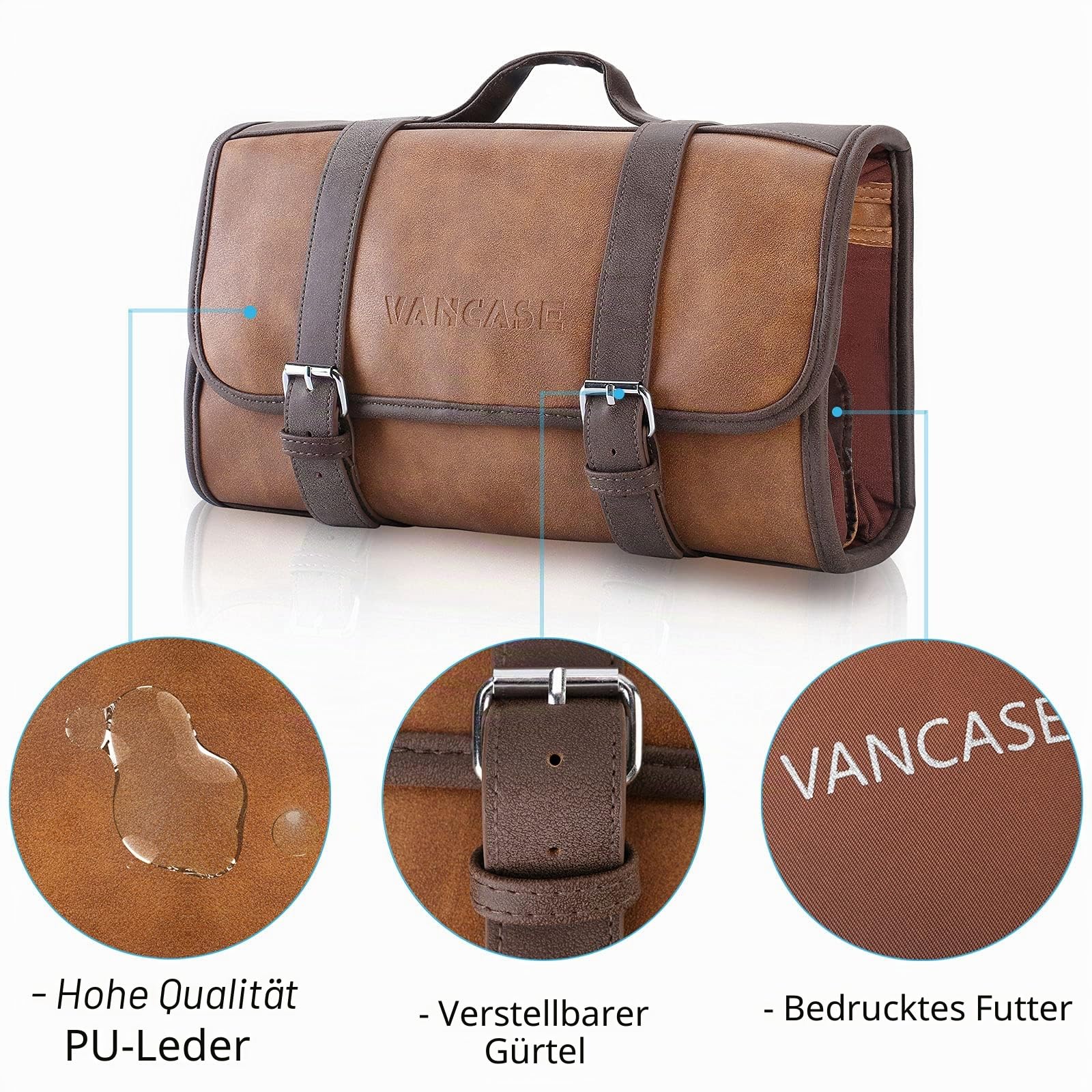 Vancase Kulturbeutel zum Aufhängen für Herren, Leder, Badezimmer- und Dusch-Organizer, Reise-Make-up-Zubehör, tolles Geschenk