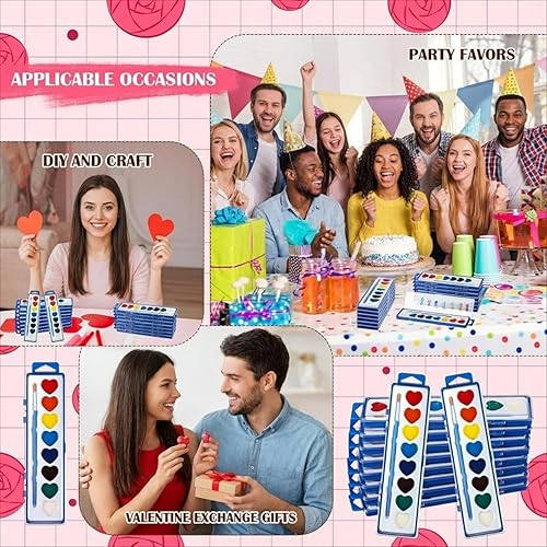 Miniatura 4 de Yeaqee Juego de 12 pinturas de acuarela de 8 colores lavables con pincel, recuerdos de fiesta, arte acuarela para adultos, regalos de fiesta del día