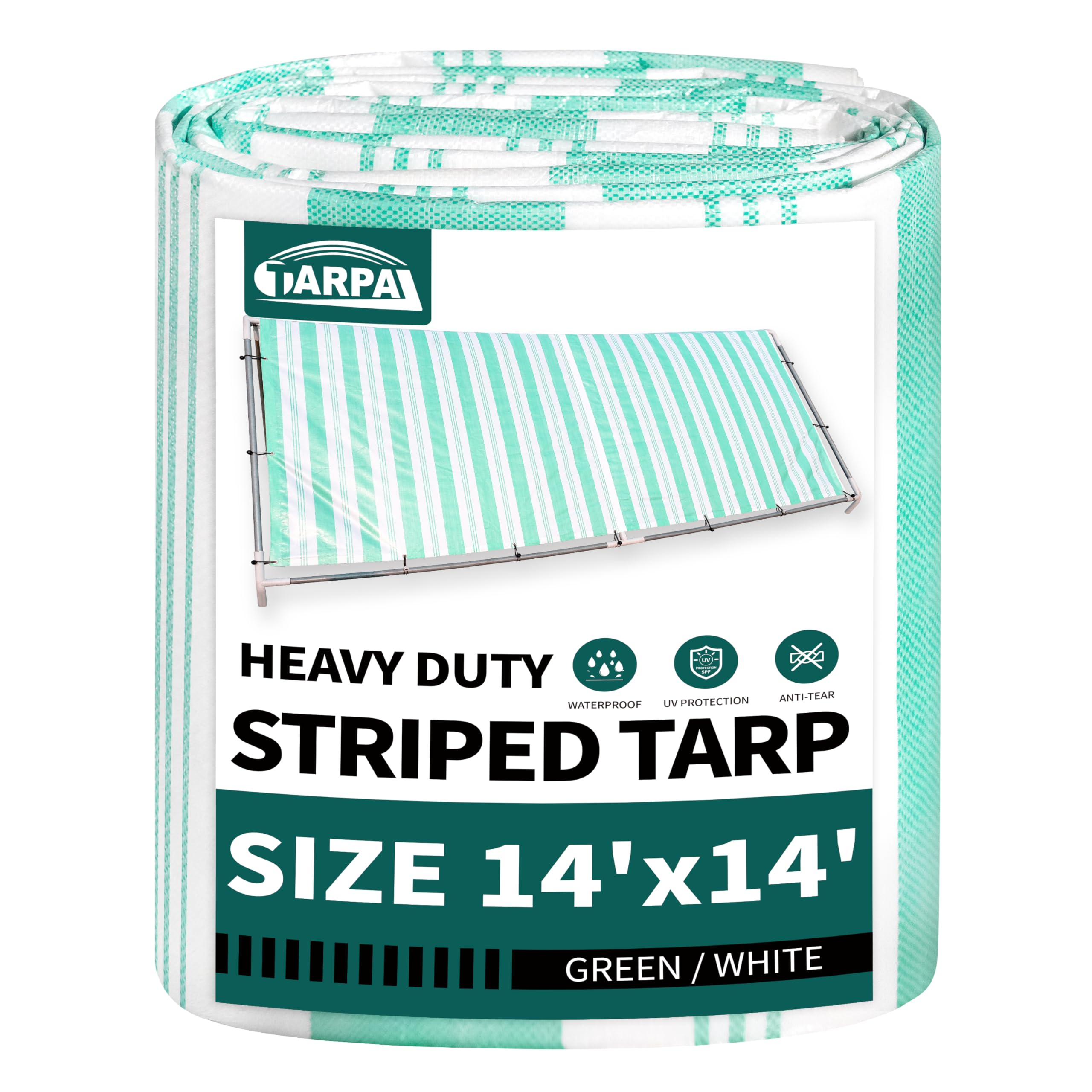 TARPAL Heavy Duty Poly Tarp 14x14 Feet 12mil Striped tarp Multipurpose Protective Cover Durable, Waterproof, Weather Proof, UV,Rip and Tear Proof（