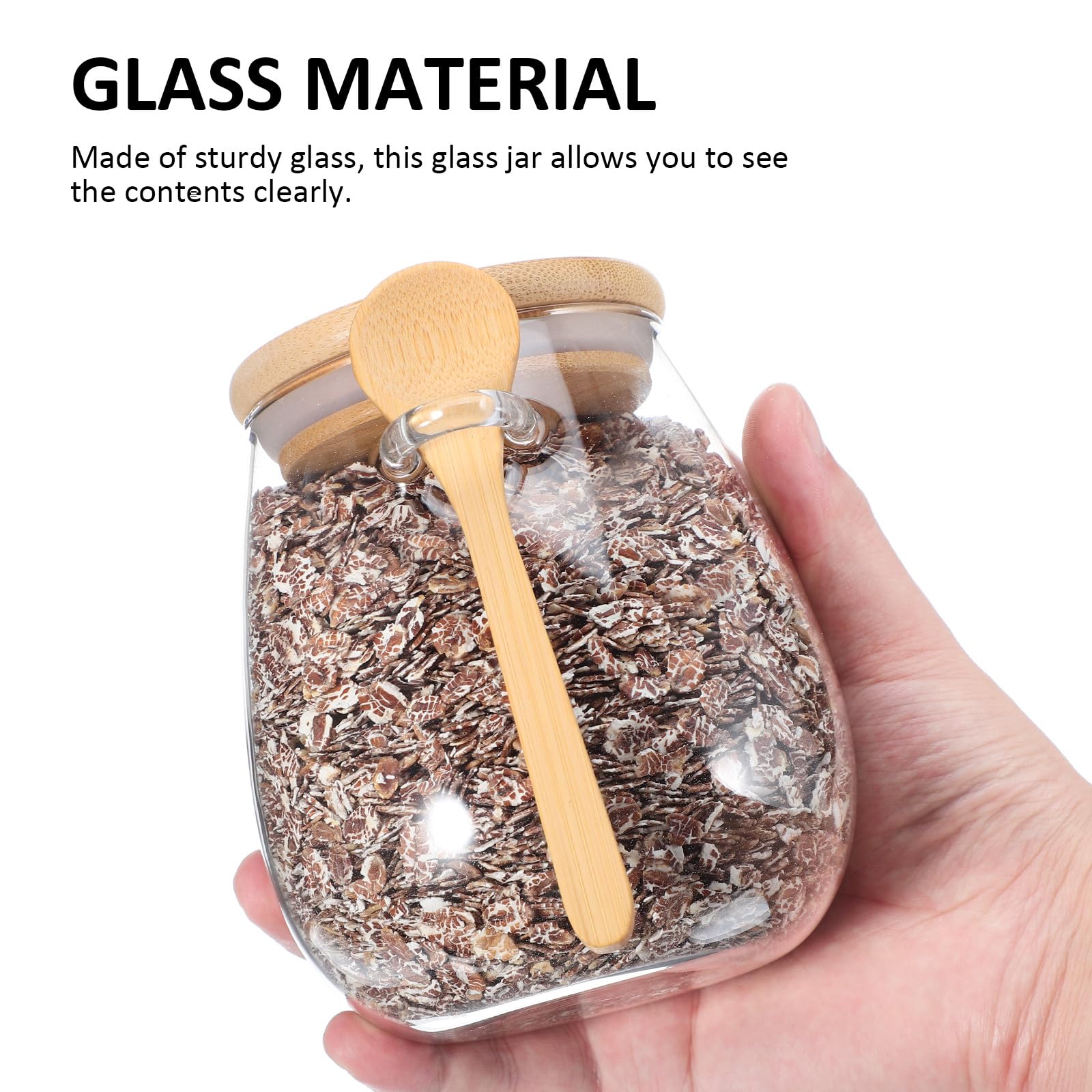 Lurrose Glas Vorratsgläser Elegante Frischhaltedosen 3 Stück mit Holzdeckel und Löffel mit Praktischem Design Transparente Aufbewahrung für Overnight Oats