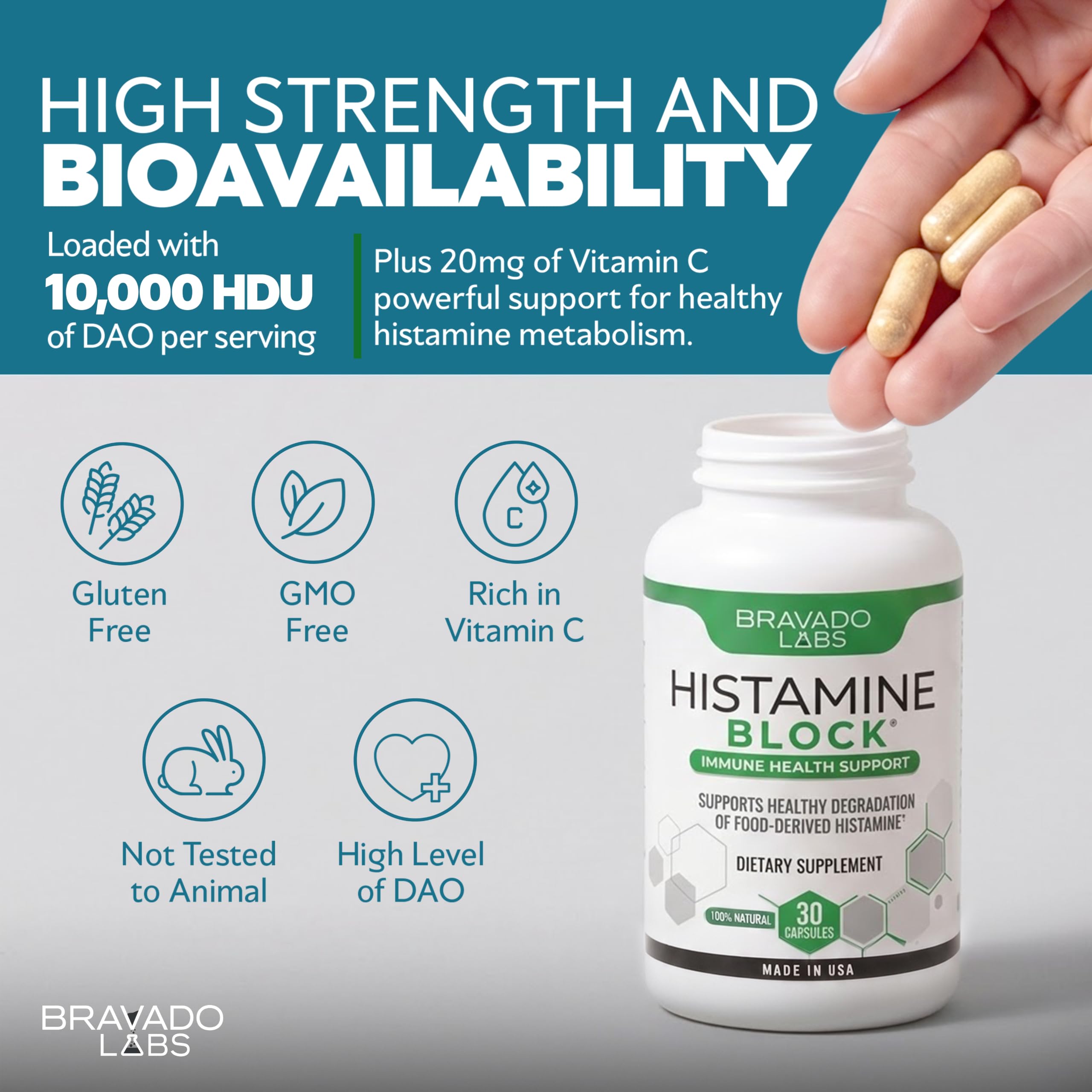 DAO Enzyme Histamine Blocker Supplements with Diamine Oxidase, 30 Capsules — Amazon image 5