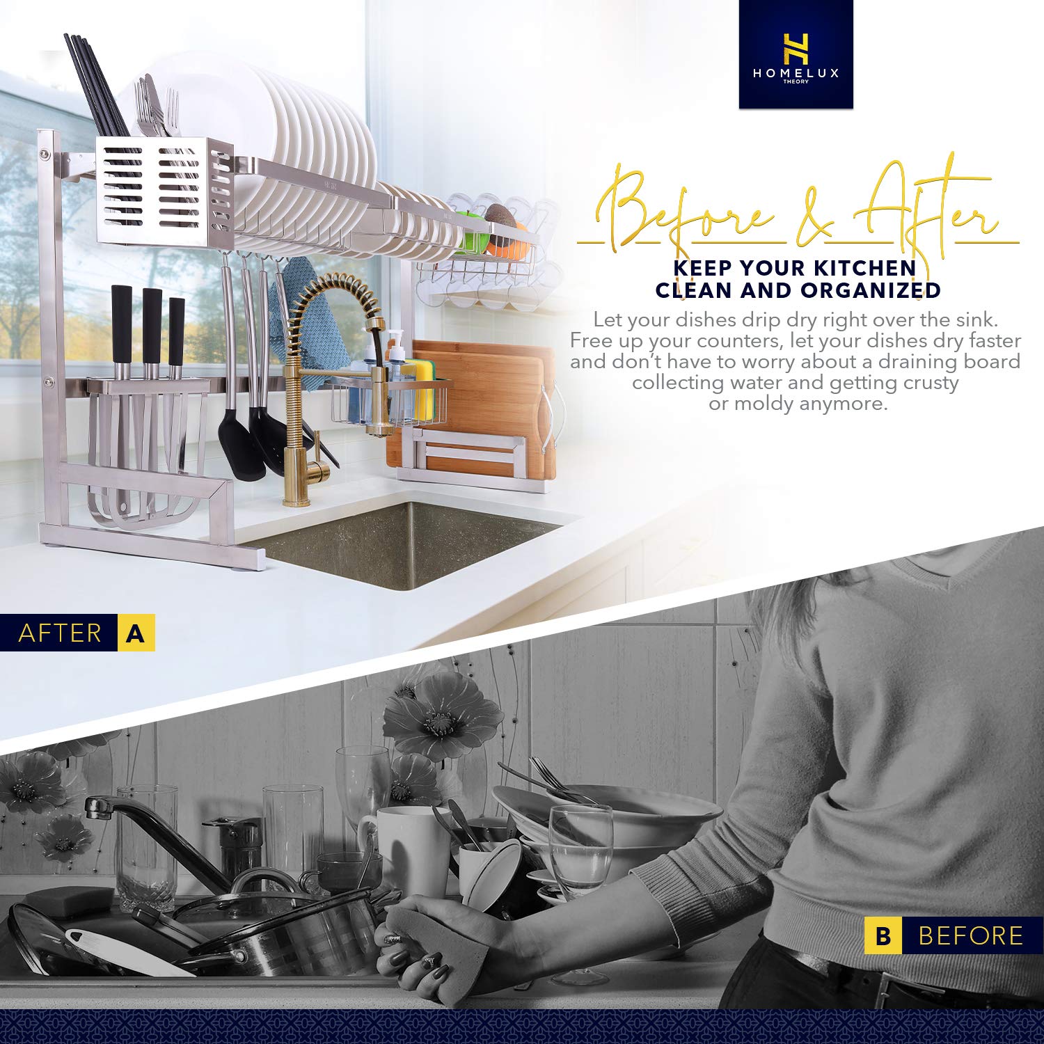 Buy Homelux Theory Over The Sink Dish Drying Rack PREMIUM STAINLESS