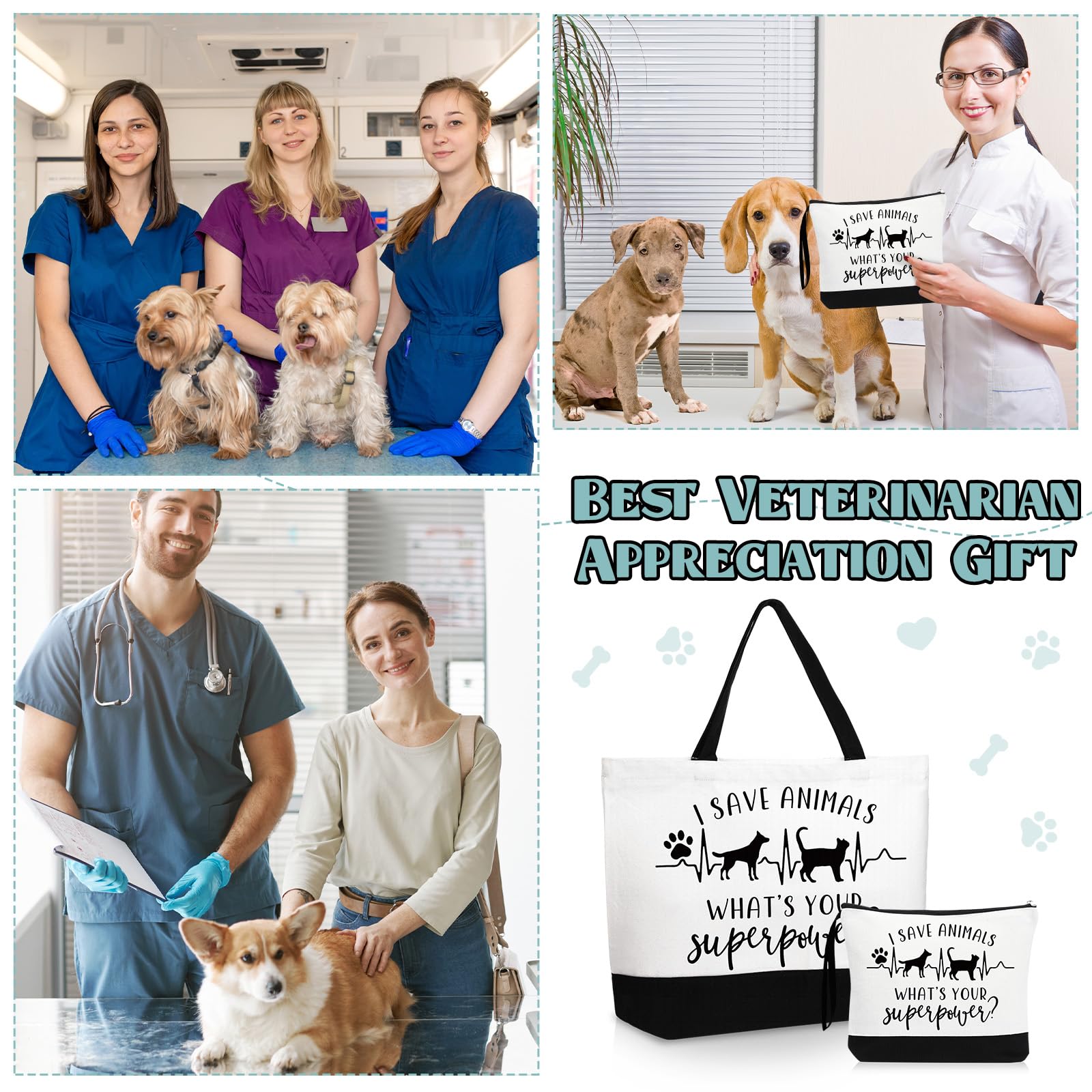Paterr Vet Tech Appreciation Gifts Tote Bags Canvas Makeup Bag Veterinary Thank You Gift for Veterinarian Pet Lover Assistant