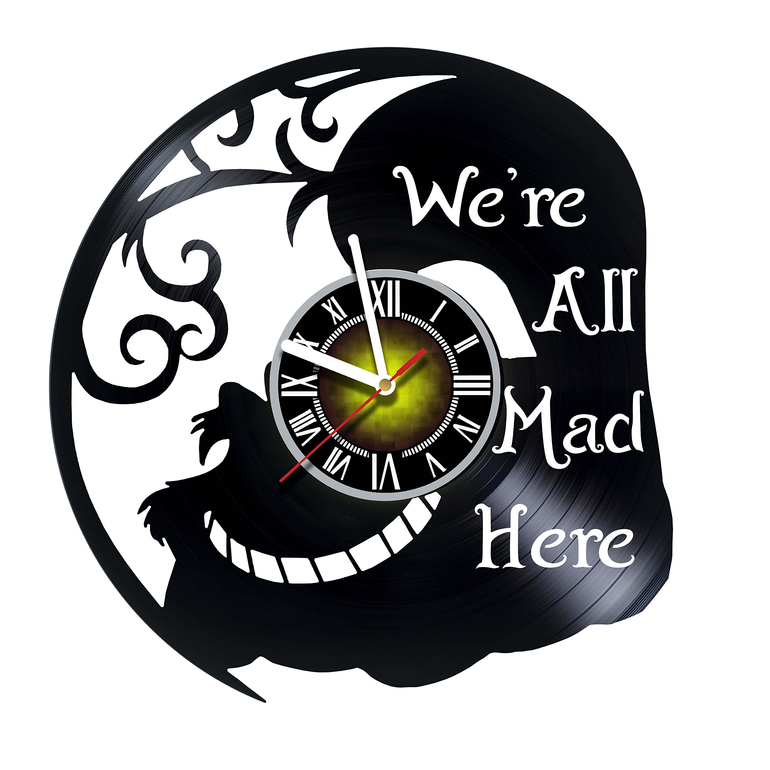 Toffy Workshop Alice in Wonderland Chesire Cat Vinyl Record Wall Clock - Get Unique of Home Room Wall Decor - Gift Ideas for Boys and Men – Unique Art Design idea for Children, Adults, Men and Women!