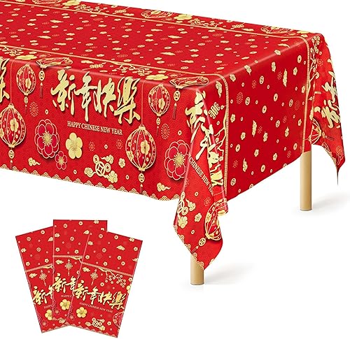 Miniatura 99 de Paquete de 4 manteles desechables de plástico para fiestas, 54" x 108" manteles rectangulares blancos y dorados, mantel impermeable para mesas Punto