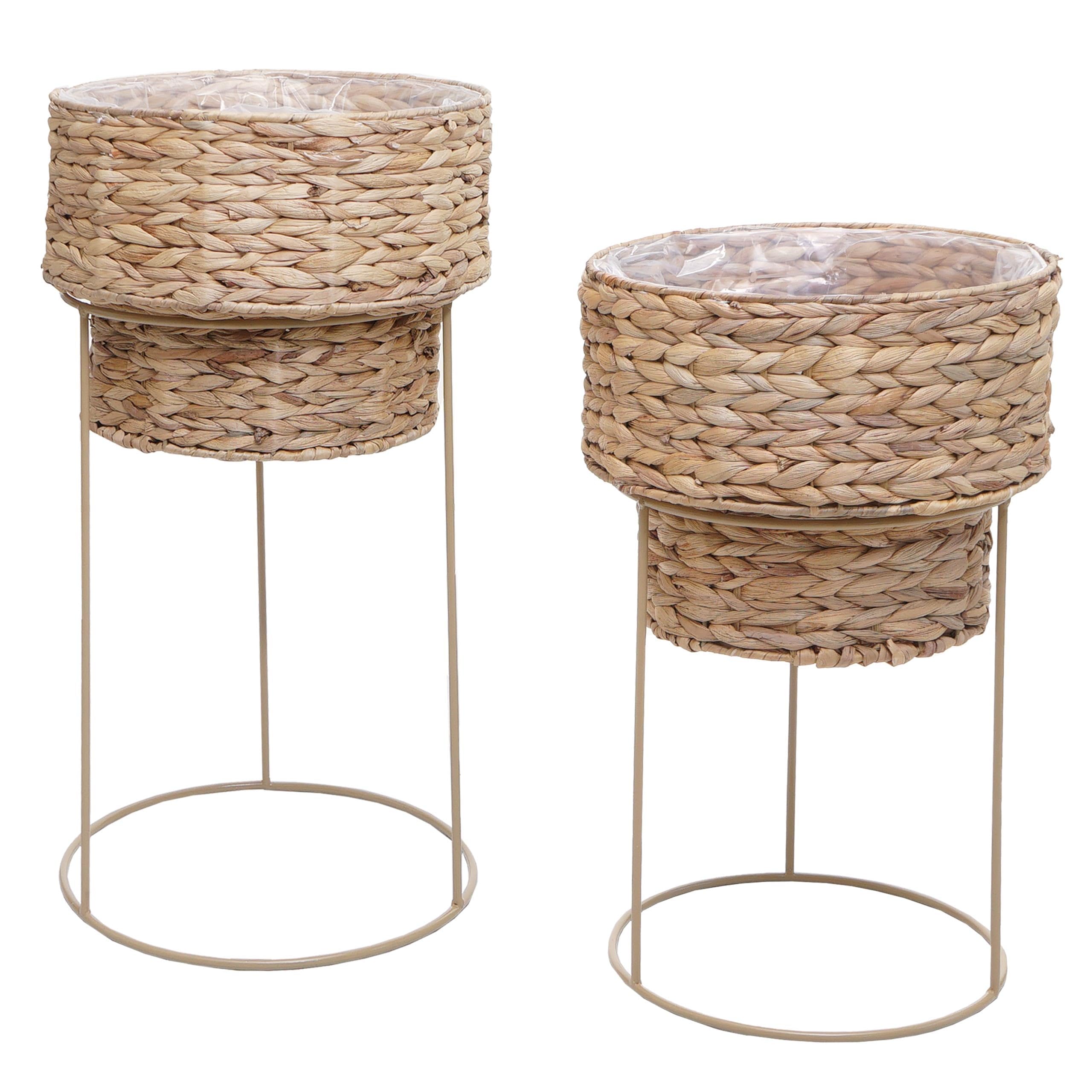 Mendler 2er-Pflanzentopf-Set HWC-Q45 Metall - Natur, Gestell beige | Pflanzkasten, Pflanzkübel, Blumentopf, Wasserhyazinthe