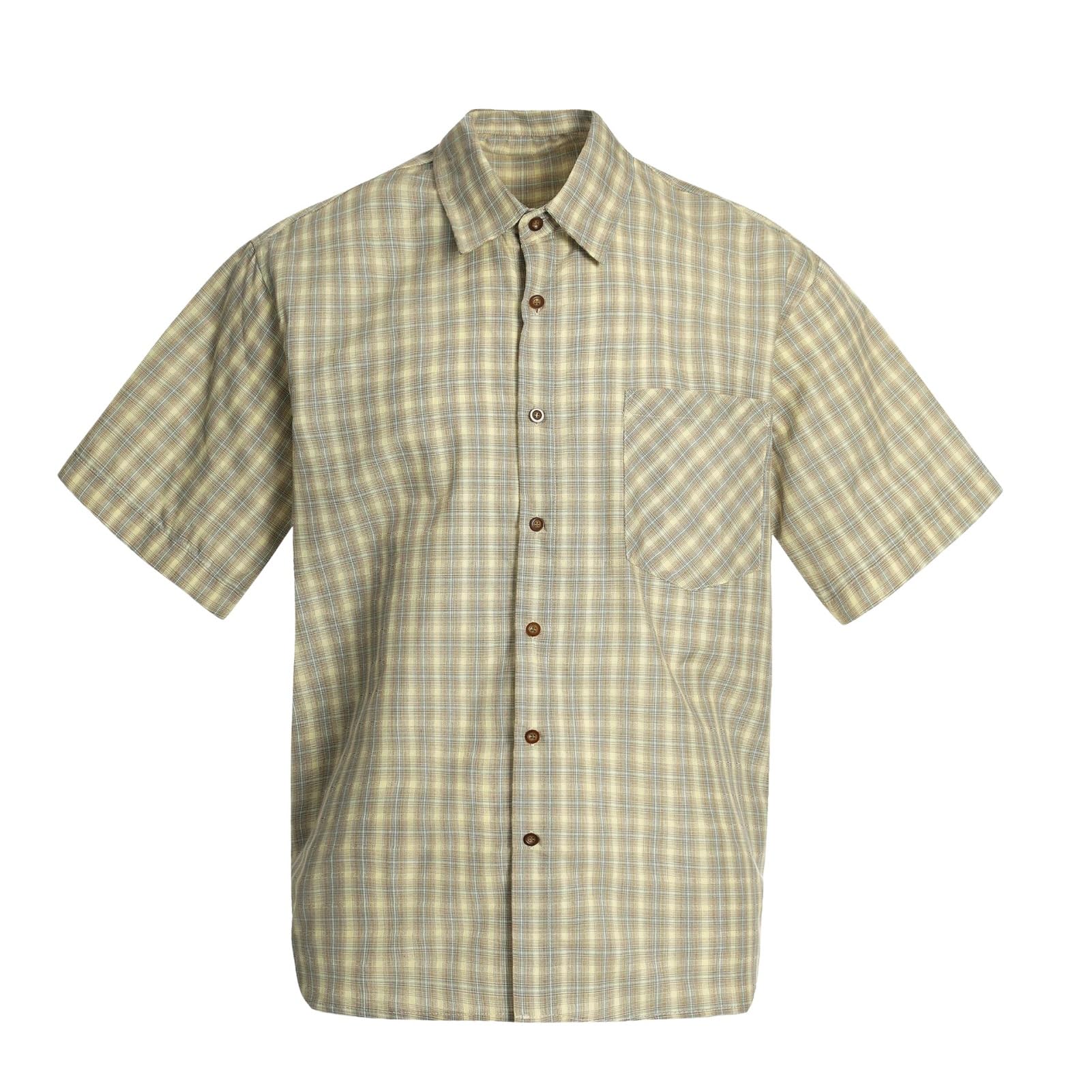 Camisa de manga corta para hombre, estilo americano, holgada, versátil, cuello alto, tejida, a cuadros, para hombre