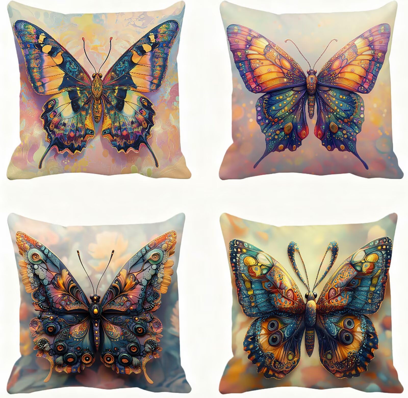 Vistoso Funda Cojin 60x60 Mariposa Funda Almohada 60x60 Cojines Sofa Súper Suave Fundas Cojines Decorativos Fundas Almohadas 4 Piezas Cervicales y Cuello, para Hogar Cama Salon Decoracion E - 721