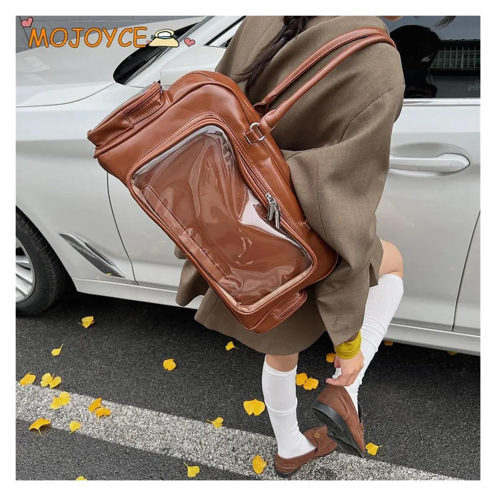 Bolso bandolera Women PU Leather Bowling Bag Transparent Tote Handbag Lightweight Kawaii Shoulder