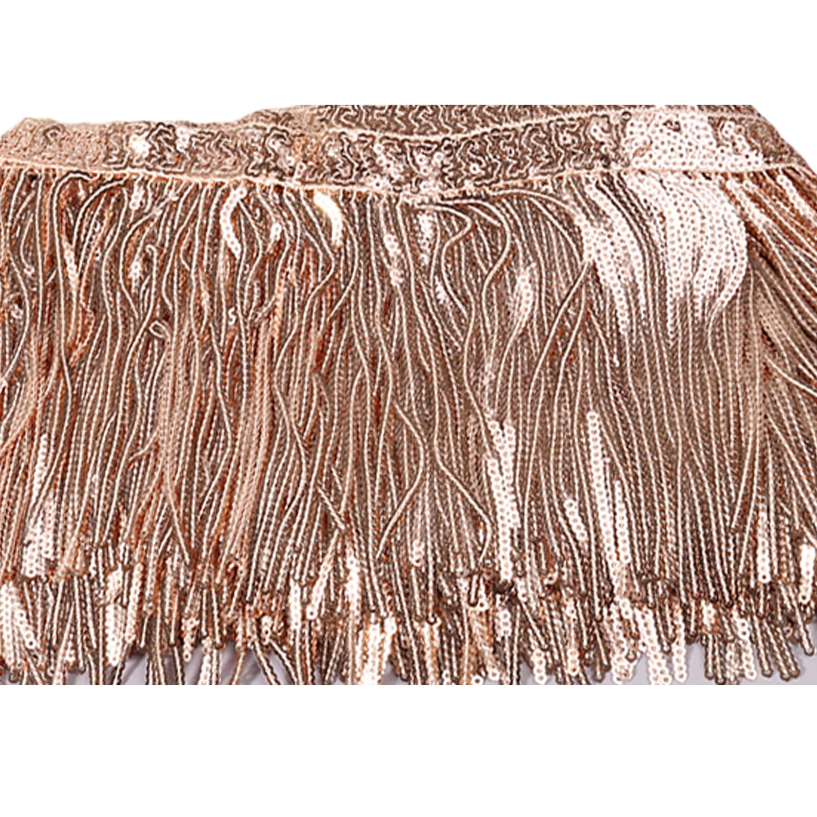 2 Meters Sequin Tassel Trim 15 cm 6" Luxury Fringe Fringing 24 (Peach)
