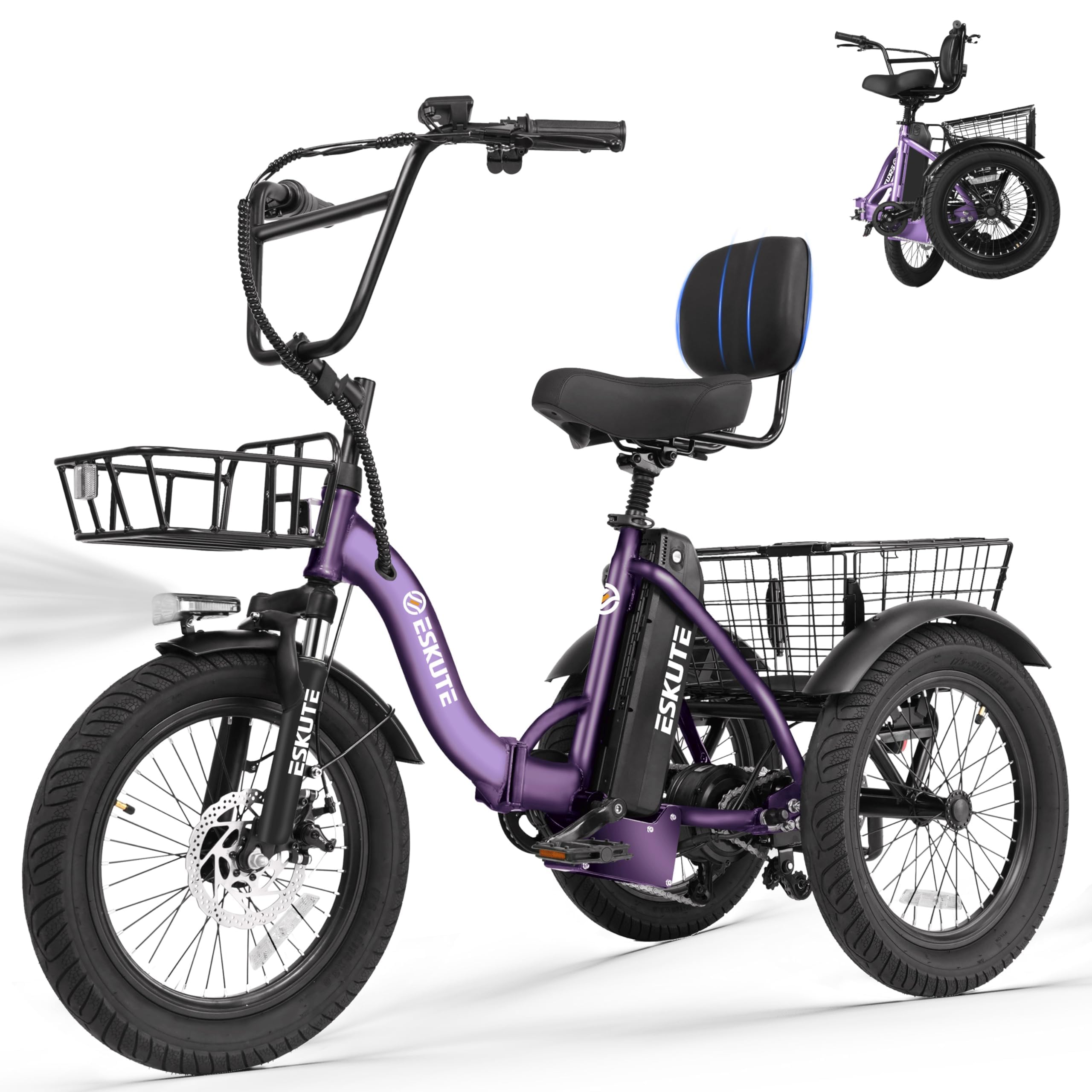 T300 Adult Electric Trike Bike 1200W High-Power Motor &