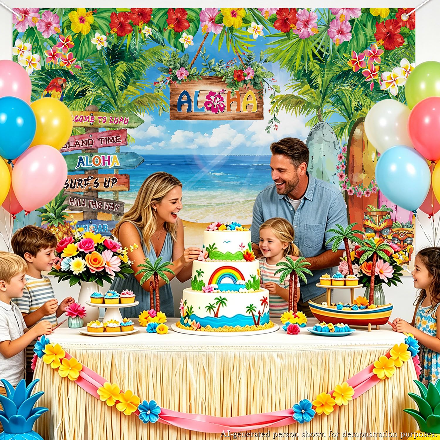1,8x1,2m Tło na letnią imprezę hawajską, dekoracje na przyjęcie Luau, tropikalne kwiaty, liście palmowe, flamingi, tło Aloha na banner na przyjęcie Aloha, fotografia na plaży, dekoracje na urodziny