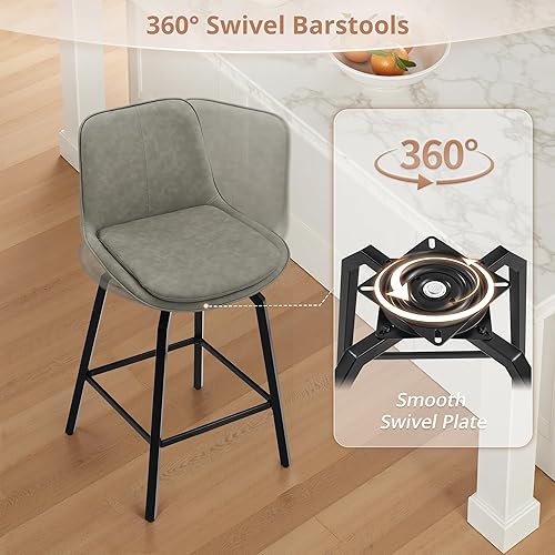 Miniatura 3 de LUE BONA Juego de 3 taburetes de bar giratorios mejorados, de 26 pulgadas de altura de mostrador, taburetes de bar de piel sintética gruesa con