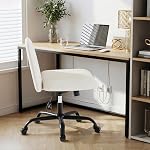 Shintenchi Criss Cross Chair,Cross Legged Office Seat with Wheels Armless Swivel Vanity Chair,Height Adjustable Wide Computer Task Seating for Home Office,White