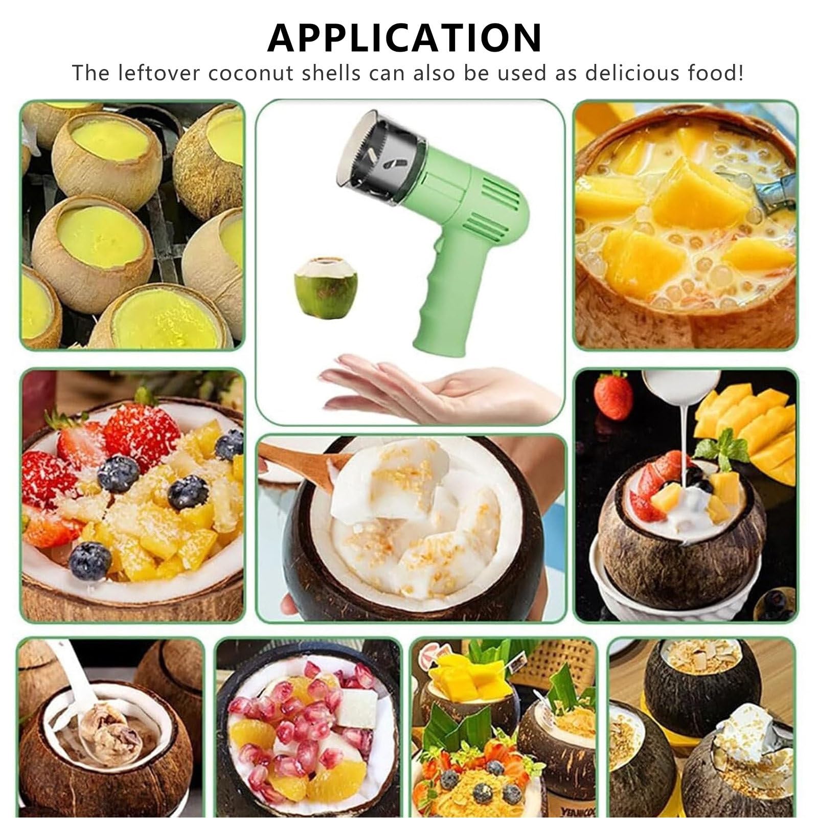 Apribottiglie elettrico in noce di cocco, strumento portatile ricaricabile per la rimozione delle conchiglie di cocco, ideale per bancarelle di frutta e supermercati