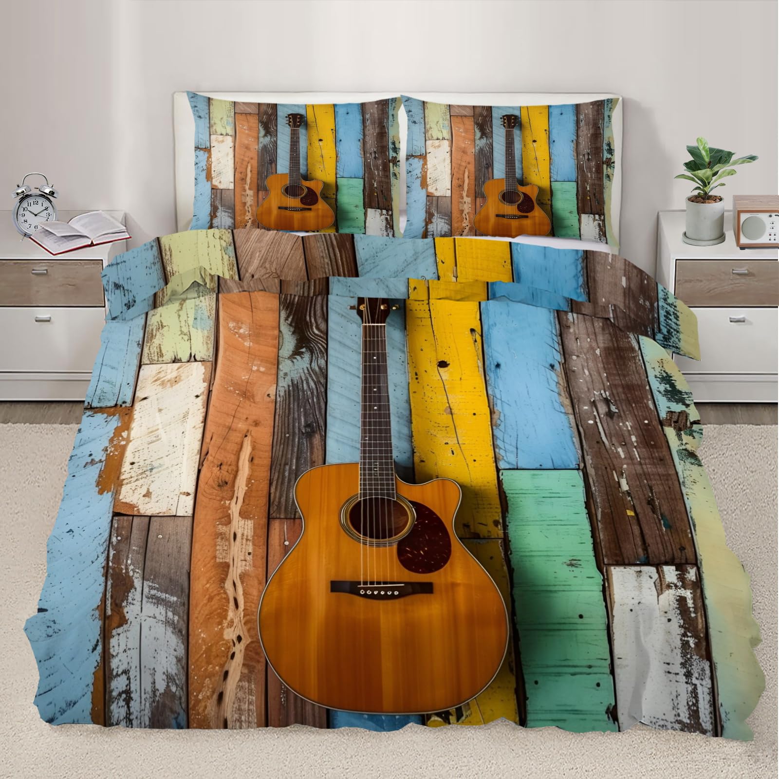 Parure de lit housse de couette guitare vintage grand confort toutes saisons 260x220