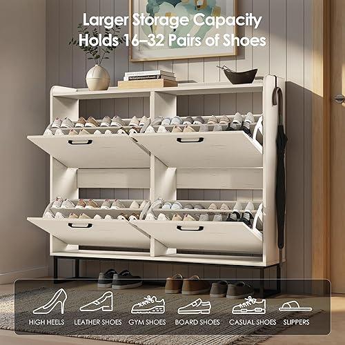 Miniatura 3 de Zapatero con 4 cajones abatibles, armario oculto de almacenamiento de zapatos para entrada, organizador de zapatos delgado independiente con