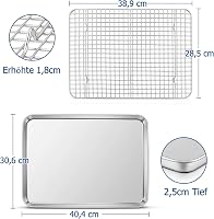 TEAMFAR Rozsdamentes Acél Sütőtálca Hűtőráccsal - Nagy Méretű Tepsi Süteményekhez 40,5x30,5 cm - Vegyszermentes, Mosogatógépben Mosható 2