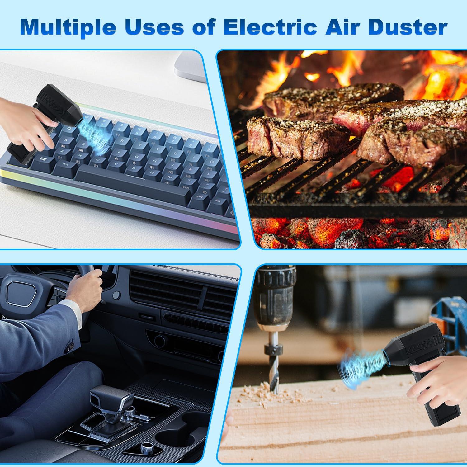 Elektrische Staubgebläse Luftdruckspray, 130000 U/min, Druckluft Compressed Air Duster mit 8000mAh Akku, Reinigungsbürste und USB Schnellladung, für PC Reinigungsset, Auto, Sofa (RX-11)