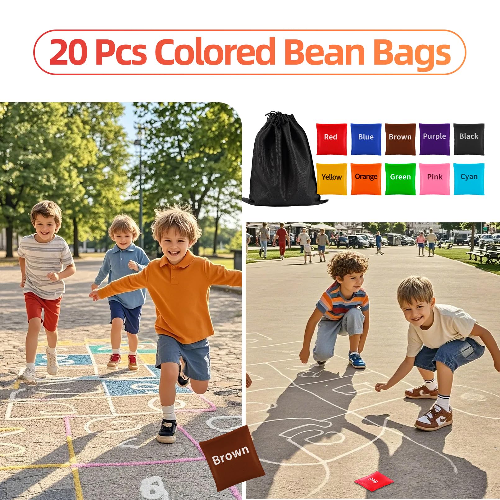 Sacs de cornhole 6x6 cm Nylon Lot de 20 pour enfants extérieur intérieur 10 couleurs