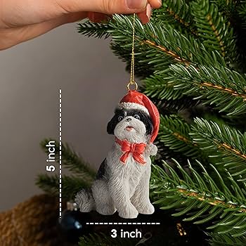 Dog Figurine Christmas Ornaments with Santa Hats (BLK/WH Shih Tzu) :  Amazon.co.uk: Home u0026 Kitchen