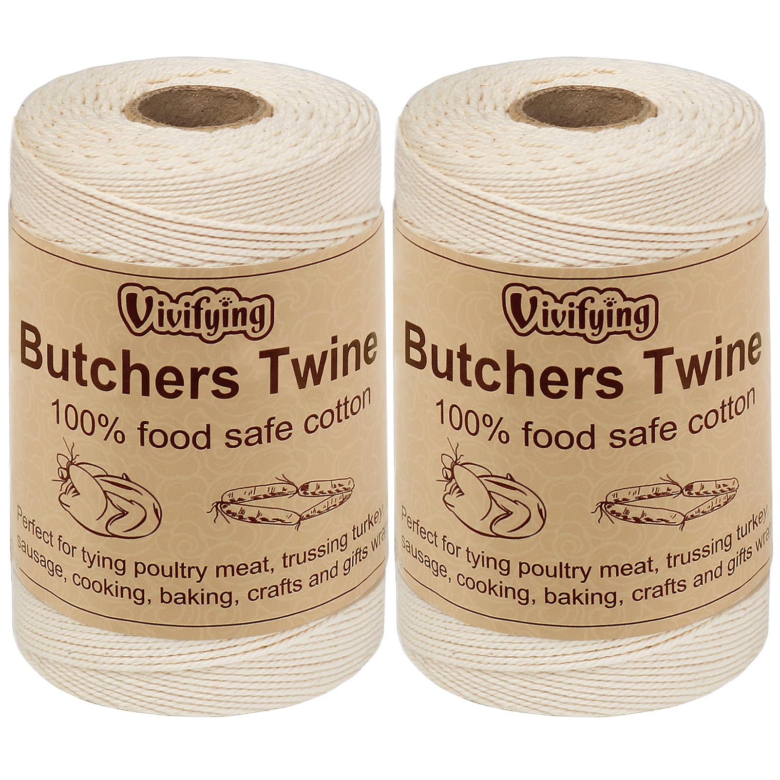 Vivifying 200m Bäcker Bindfäden, 3-lagig Baumwoll-Garn für die Küche, lebensmittelunbedenklich. Ideal zum Verschnüren, geeignet für Geflügel, Würstchen, Heimarbeiten, Basteln und Dekorieren