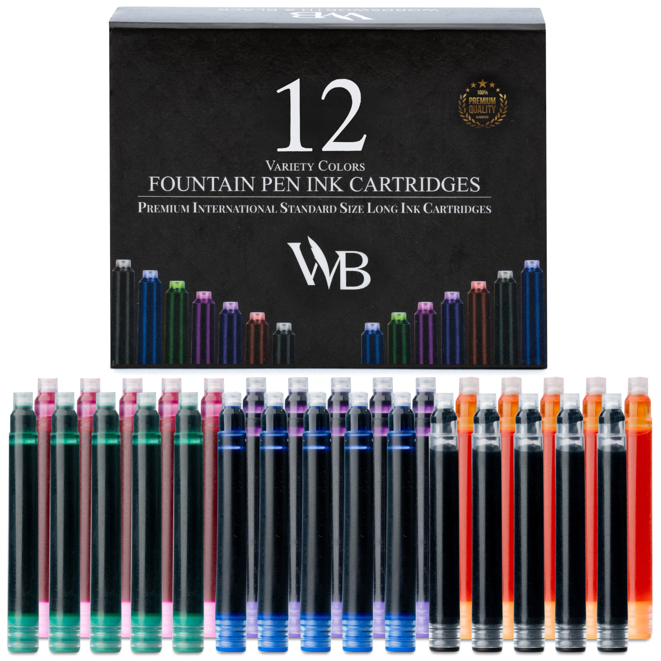 Wordsworth & Black Pack De 12 Cartouches D'Encre Stylo-Plume - Variété De Couleurs Standard International