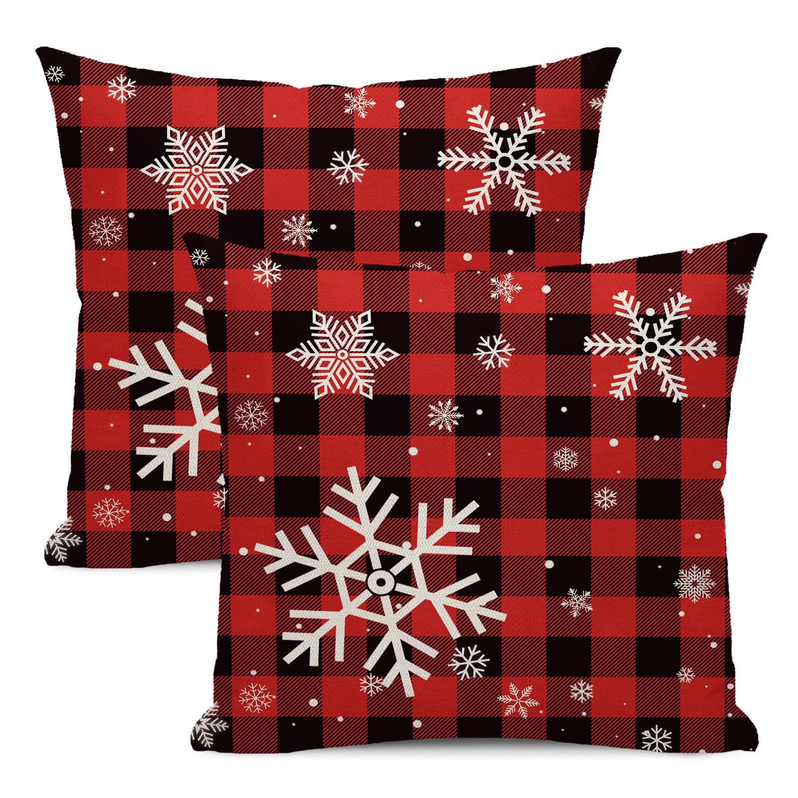 Yxuiyal Christmas Throw Pillow Covers 18 x 18 Inch Set of 2 Snowflakes Black and Red Buffalo Plaid